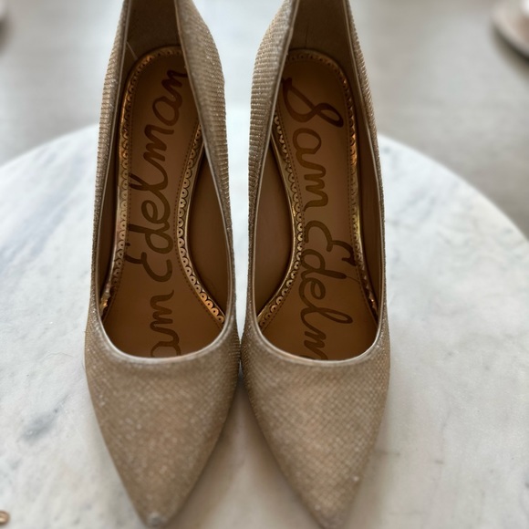 Sam Edelman Hazel Orella Metallic Gold Pointy Toe Pumps Heels - Picture 3 of 8